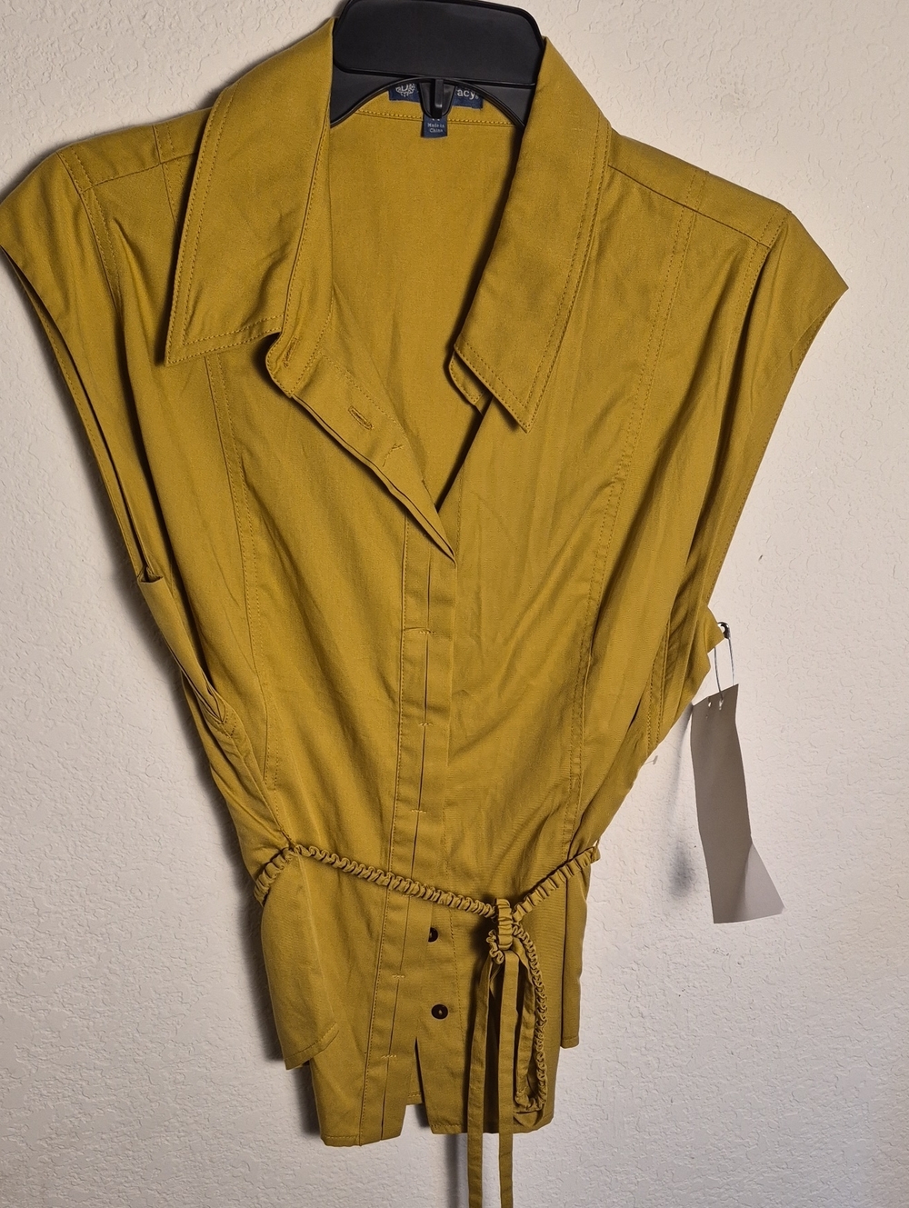 Democracy Mustard Yellow Utility Tie-Waist Cap Sleeve Top